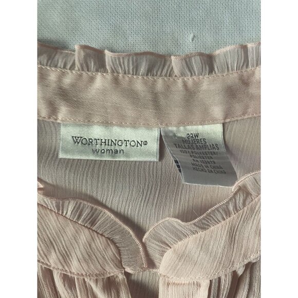Worthington Womens Light Pink Sheer Button-Up Blouse With Ruffle Collar & Pintuc - Picture 5 of 12